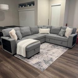 Brand New In Boxes Atlantic Gray Sectional With Pull-Out Bed