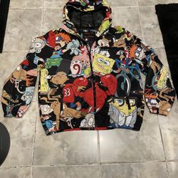 Members Only X Nickelodeon Jacket SZ L SpongeBob Rugrats Windbreaker AOP