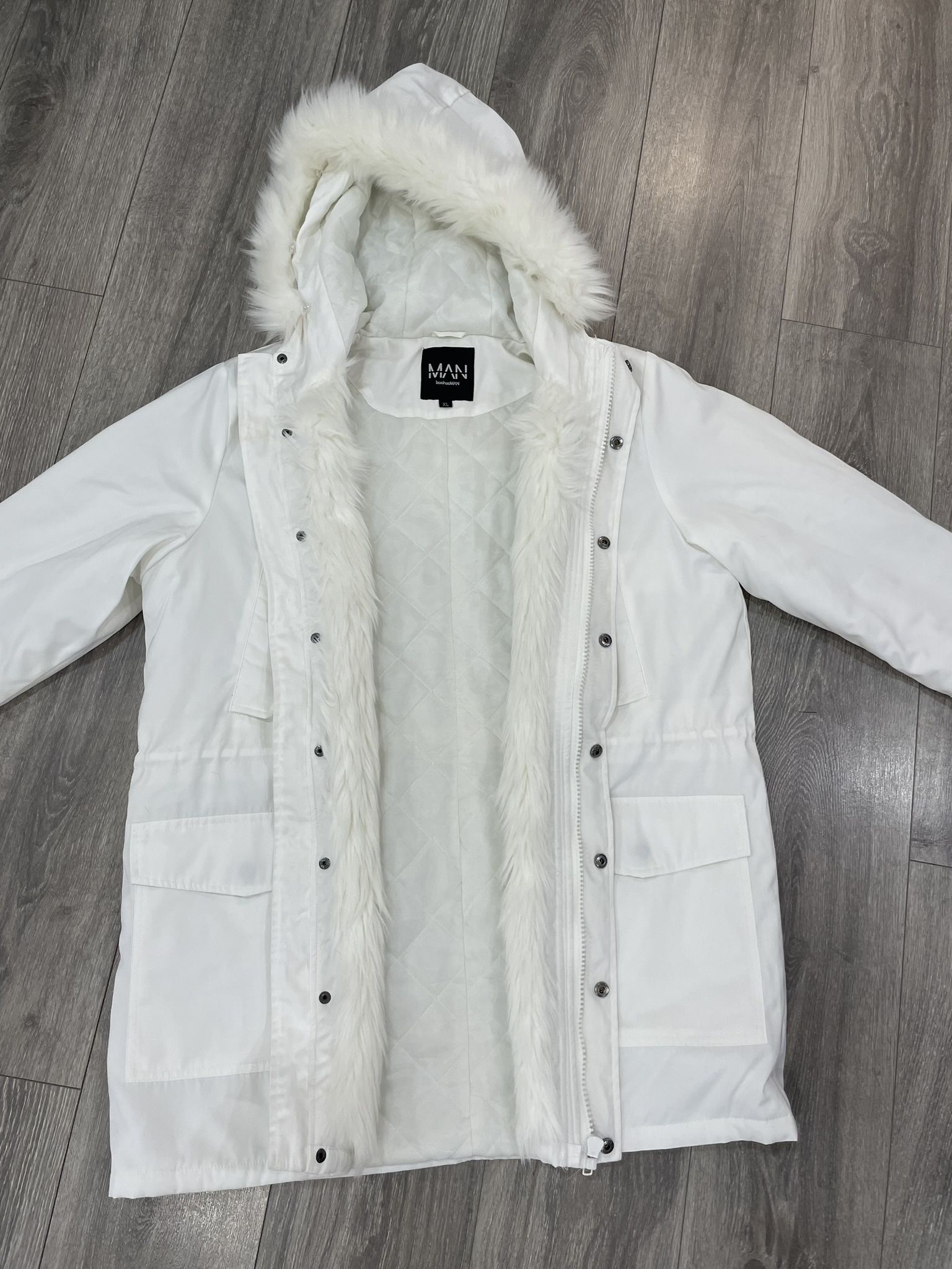 Men’s White Fur Lined Hooded Parka