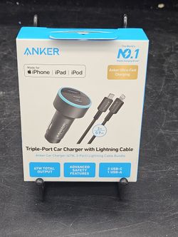 Anker 3-Port 67W Car Charger with 3' to USB-C Cable - Black New Sealed