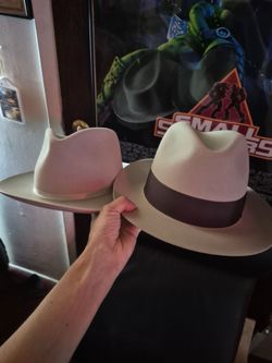 Two Cream Felt Fedora Hats