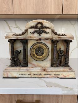 Antique Monumental Onyx & Bronze Marble Figural Mantel Clock – Museum Quality – Mechanical Wind-Up