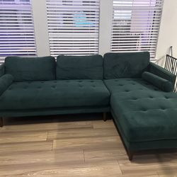 Velvet (emerald) 2pc detachable left side sectional couch