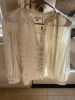 NWT Chico's White Lace Trim Button-Front Blouse