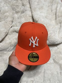 Orange Yankees Fitted Cap Size 7 