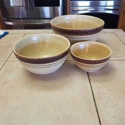 Pottery Craft 3 Microwavable Mixing Bowls Made In The USA Vintage