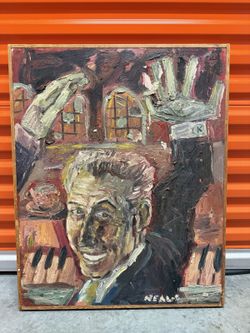 Vintage Expressionist Portrait Oil Painting Signed Neale 30x24 Framed