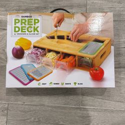 Eco+Chef Bamboo Prep Deck W/ Drawers & Slicer, Grater, Shredder Set 