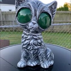 Big Green Eyed Kitty Cat Statue