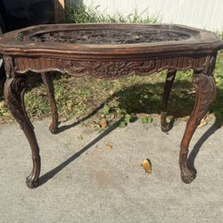 Antique French Louis XV-Style Inlayed & Carved Coffee Side Table