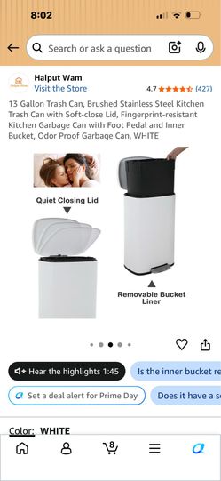 Haiput Wam 8 Gallon White Trash Can with Foot Pedal Soft Close Lid