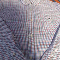 Vineyard Vines Shirt Large Blue Red White Plaid Classic Fit Tucker Long Sleeve
