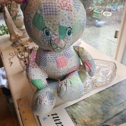 1981 Holly Hobbie TEDDY BEAR 16” Patchwork Plush Knickerbocker Vintage stuffed toy
