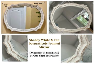 Shabby White & Tan Decoratively Framed Mirror