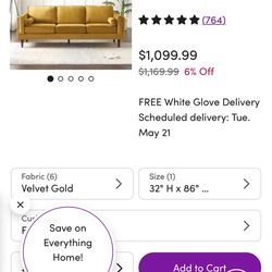 Velvet Couch Gold 
