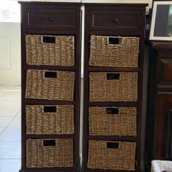 2 wicker basket storage towers