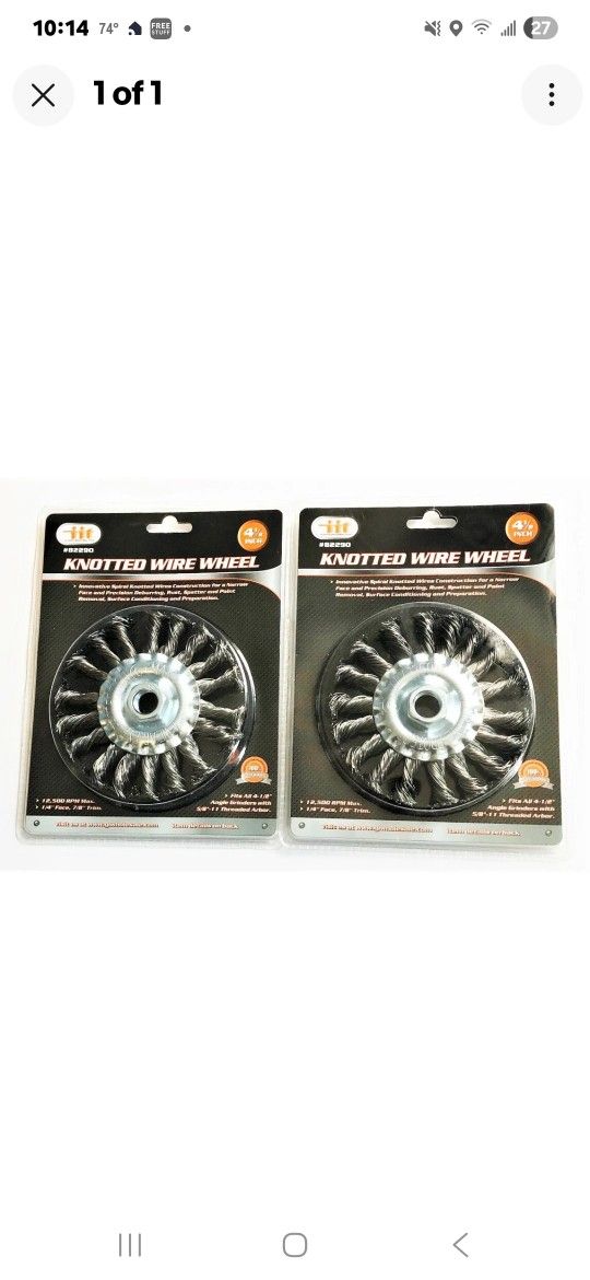 2 ILLINOIS INDUSTRIAL 4-1/2" COARSE KNOTTED WIRE WHEELS 5/8"-11 ANGLE GRINDER