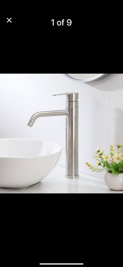 Tall Bathroom Faucet, Brushed Nickel And Black Vessel Sink Faucet Single Hole F 26N $30