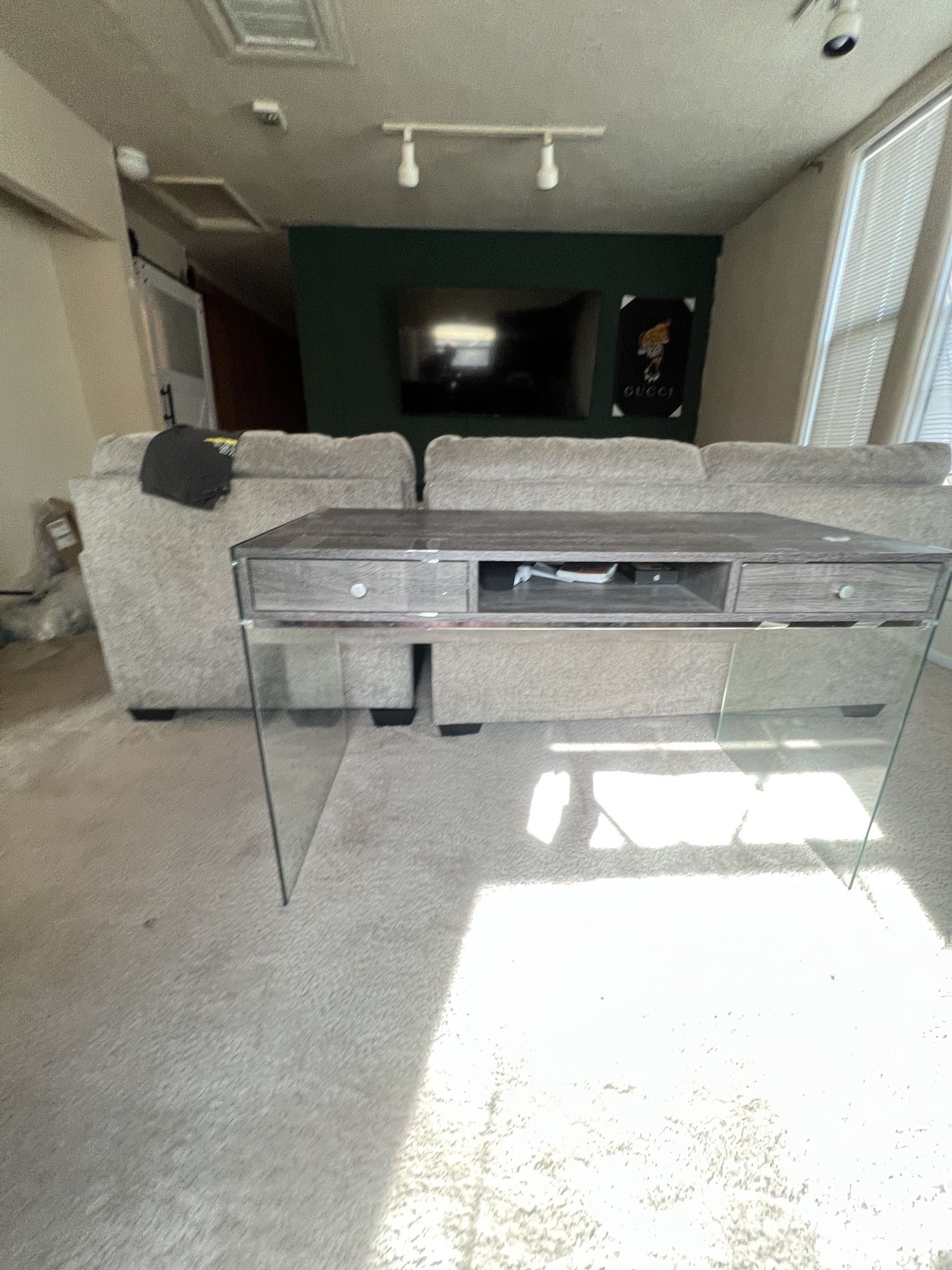 Gray Work Desk Glass Sides