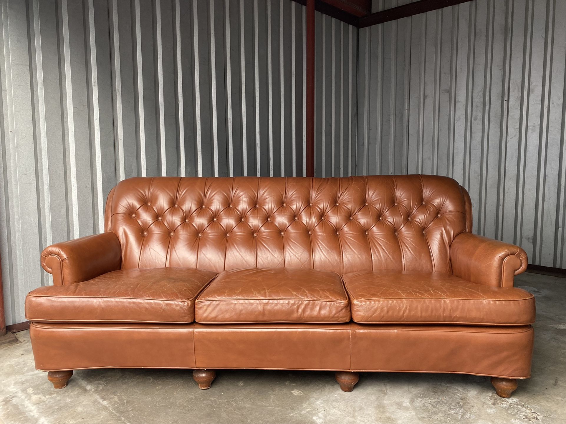 Vintage Leather Tufted Sofa By Leathercraft