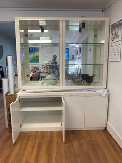 Beautiful White Glass Display Cabinet with Storage