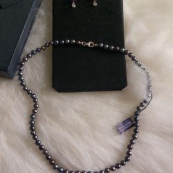 Sterling Silver Set With Peacock Freshwater Pearls and CZ