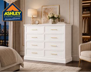 Modern white  8 Drawer Dresser with Gold Handles worth $480