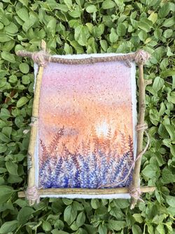 Lavender Sunset Watercolor in Handmade Twig Frame