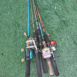 5 Fishing Poles With Reel & Line Bundle Deal 