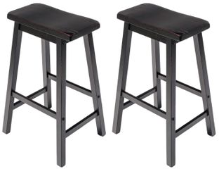 Set Of 2 Bar Stools Wooden Saddle  29” High