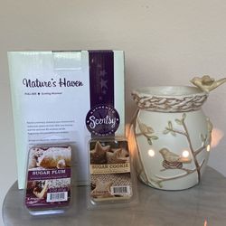 Retired Scentsy Nature’s Haven Warmer + 2 Wax Bars Bundle