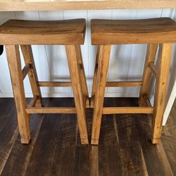 Solid Maple Wood Bar Stools - Qty 2 