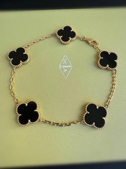 18k yellow gold Van cleef Alhambra style Black Onyx 5 motifs clover shape stone bracelet
