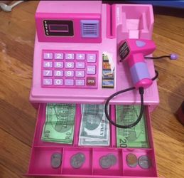 Kids cashier with kids money and coins