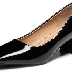 Heel The World Women's Pumps,Low Chunky Block Heels,Square Toe Patent Women Dress Shoes for Party Office