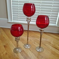 Set of 3 Tall Glass Candle Holders 