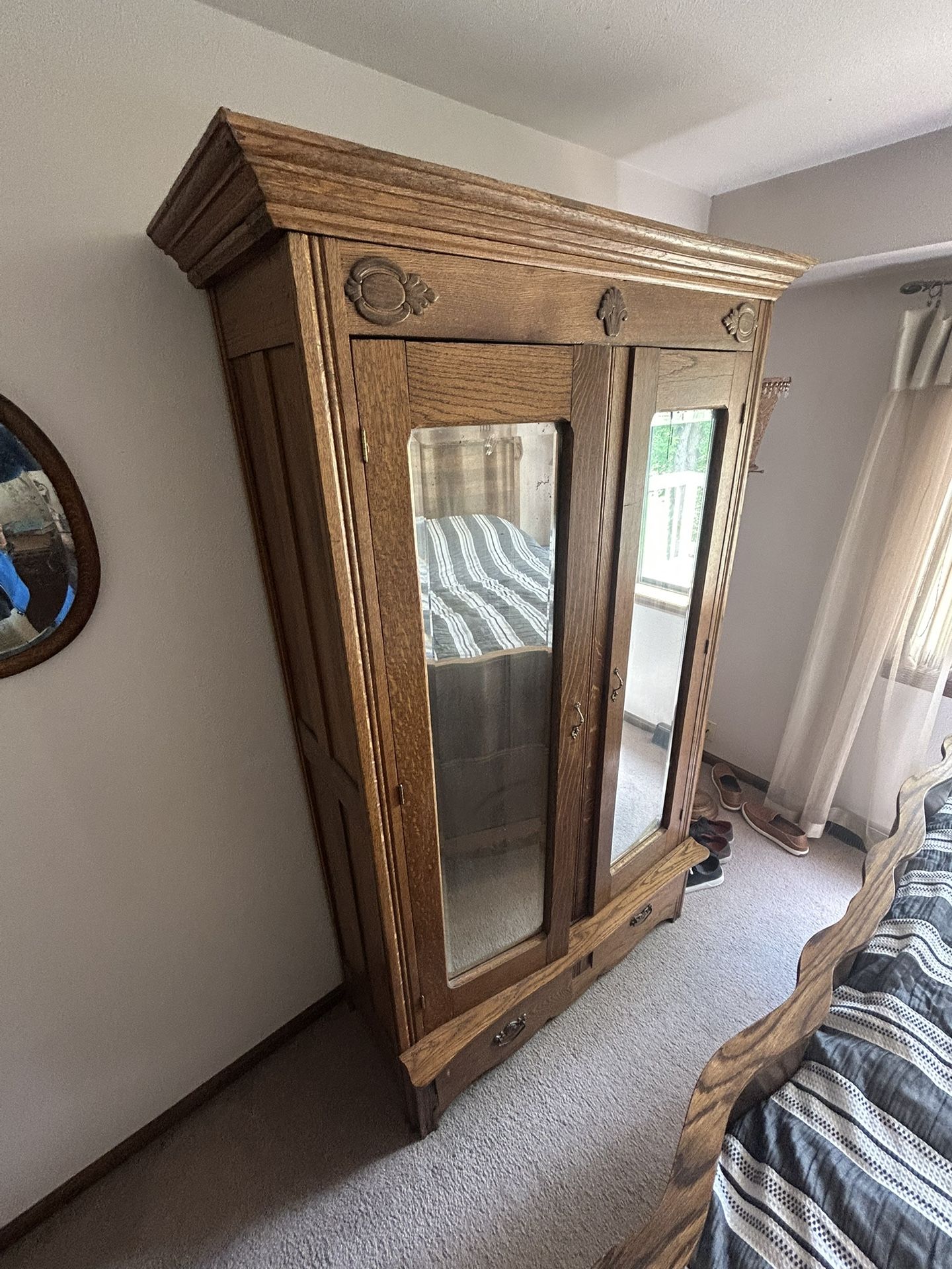 Antique Mirrored Armoire. Cabinet