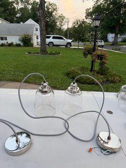 1-Light Polished Nickel Pendant with Clear Glass Shade and Silver Cord set of 2