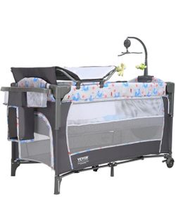 Baby Playard Bedside Sleeper with Bassinet and Mobile