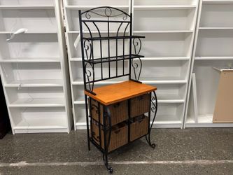 Metal Scrollwork Baker’s Rack w/ 4 Wicker Baskets