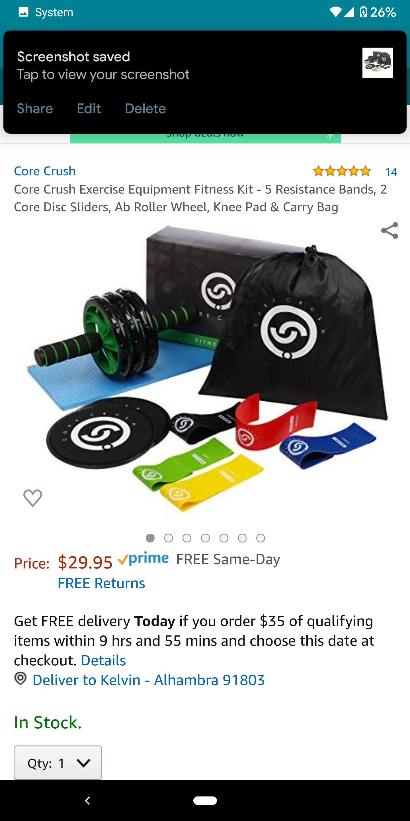 Core Crush Exercise Equipment Fitness Kit - 5 Resistance Bands, 2 Core Disc Sliders, Ab Roller Wheel, Knee Pad & Carry Bag