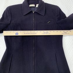 Ann Taylor Classic Navy Warm Wool Cashmere Zipper Front & Pockets Coat Sz 4