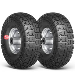 10/3.50-4 Tire Wheels Flat Free, 10" Heavy Duty Solid Replacement Tires with 5/8’’ Bearings for Wagon,