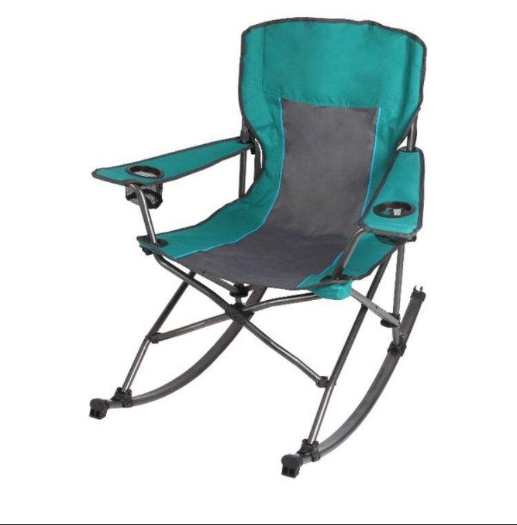 Ozark Trail Quad Fold Rocking Camp Chair with Cup Holders, Green A6-170