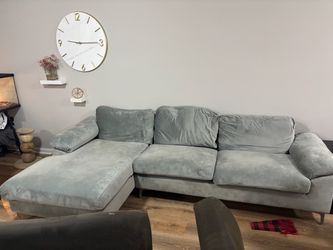 Gray Velvet Sectional Sofa with Chaise