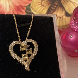 Genuine Citrine & Diamond Studded Heart Necklace 