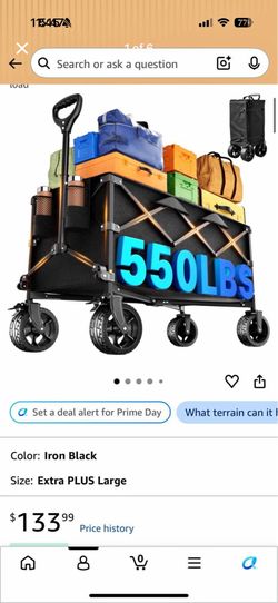 New in box Heavy Duty Collapsible Wagon Cart, 200L Large Capacity Folding Beach Wagon with Big All-Terrain Wheels, Brake & Adjustable Handle, 500 lbs 