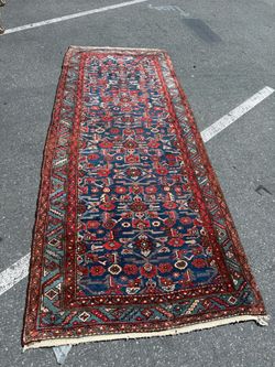 Vintage Handmade Wool Persian Hall Runner Rug | Traditional Blue & Red | 115” x 46”
