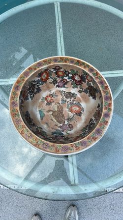 Large Hand-Painted Ceramic Decorative Bowl