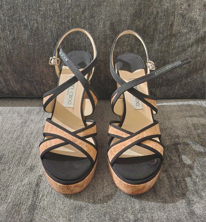 Jimmy Choo Black Cork Wedge Sz. 10